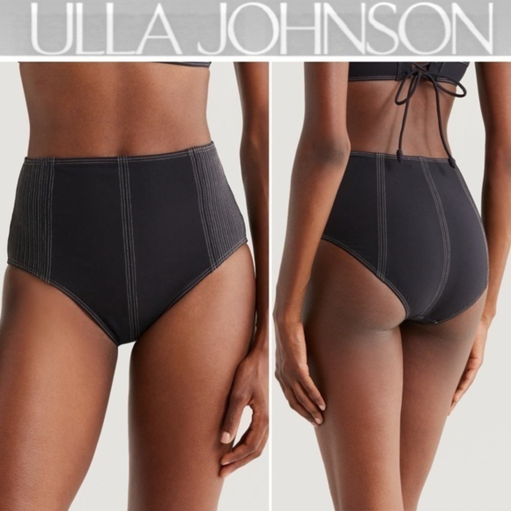 Ulla Johnson Kiele Black Stitch Detail High Waisted Bikini Bottom sz S 160$ NWT